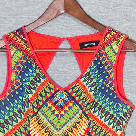 Ellen Tracy Aztec Sleeveless Cutout Back Mini Dress Colorful Casual Work Party - Picture 2 of 4